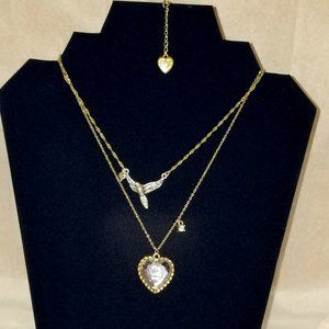 Betsey Johnson  Fly With Me mirrored heart double chain necklace